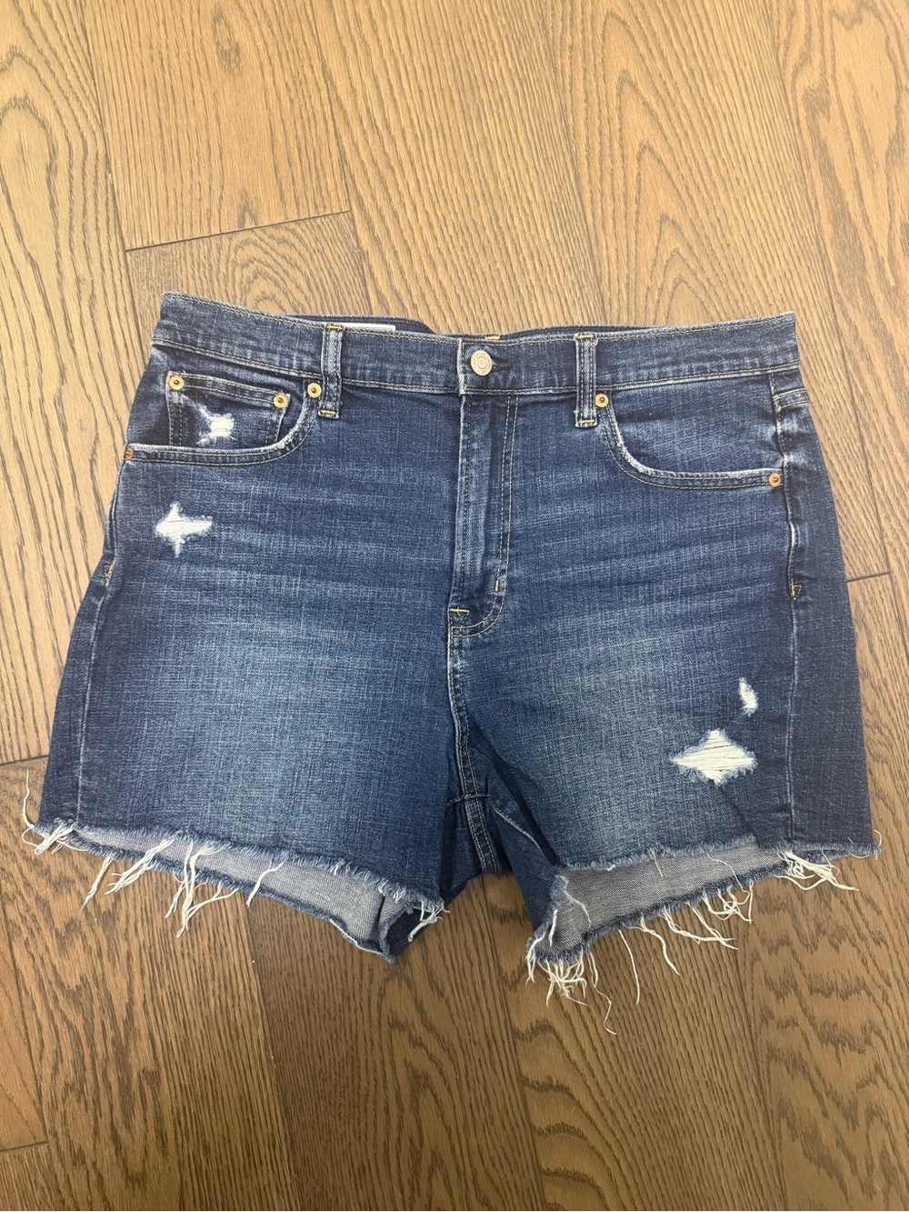 GAP Frayed Hem Distressed Denim Shorts - Blue